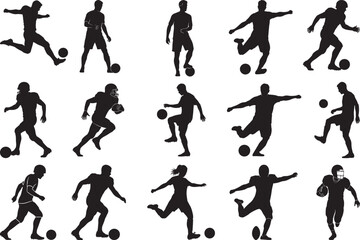 Fototapeta premium Soccer players silhouettes collection in various poses and actions