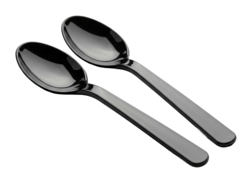 Spoons in action black plastic kitchen utensils home view isolated on transparent background