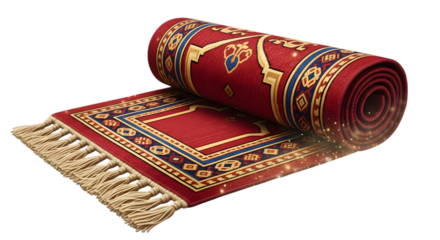 Mystical magic carpet partially unrolled isolated on transparent background