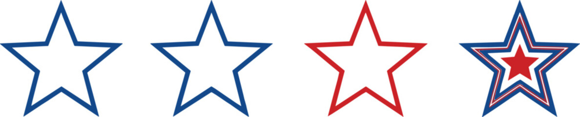 Obraz premium Star rating and evaluation symbols illustration featuring outlined patriotic stars in red and blue colors for feedback, review, ranking, and achievement concepts