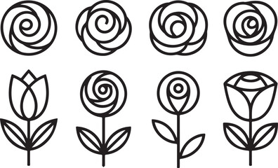 Linear drawing of roses and flower buds with leaves for logo or decoration in simple trendy style