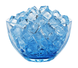 Refreshing ice cubes in blue bowl kitchen isolated on transparent background