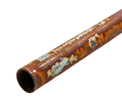 Rusty metal pipe industrial grunge view isolated on transparent background