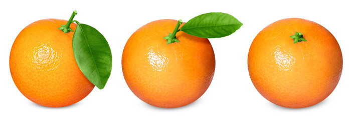 Fresh tangerines isolated on white, set. Citrus fruit