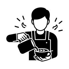 Barista Making Latte Art Vector Illustration in Black and White