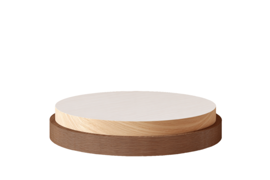 Wooden display stand isolated on transparent background for product showcase