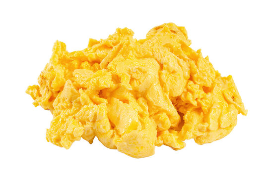 Delicious scrambled eggs isolated on transparent background, ready to eat