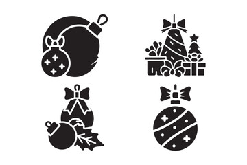 Black silhouette christmas ornaments and gift icons