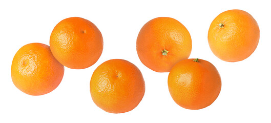 Fresh tangerines falling on white background. Citrus fruit