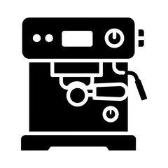 Espresso machine graphic icon in bold black and white
