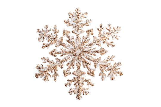 Golden snowflake isolated on transparent background for christmas decor