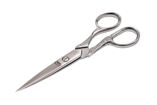 Silver scissors isolated on transparent background for precise cutting tasks