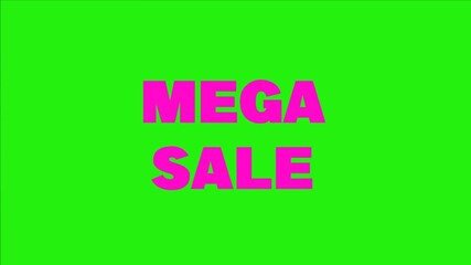 Pink “MEGA SALE” glitch text appears dynamically on a green screen, flickering and distorting in vibrant colors. 3D animation - Powered by Adobe