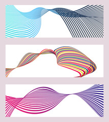 Wavy lines or ribbons.  Multicolored striped gradient. Creative unusual background with abstract wavy lines. Fashionable banner, poster. eps vector