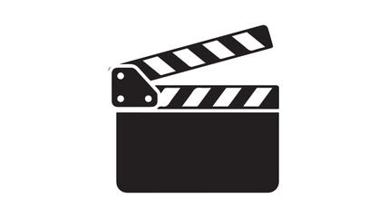Simple black and white clapperboard vector icon flat design illustration for film and movie production isolated on white background