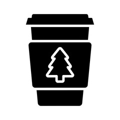 Coffee Cup Silhouette with Christmas Tree Icon Vector Illustration
