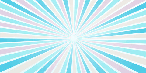 An abstract blue background design features a radial starburst pattern of bright rays of light like a sunburst illustration