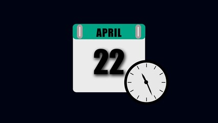 April 22nd Calendar Page and Clock Symbolizing Time and Dates twenty second