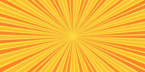 Obraz premium Bright yellow and orange sunburst vector illustration with rays creates a warm abstract background design perfect for summer sunshine