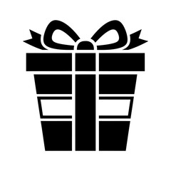 Simple Black Gift Box Icon with Ribbon