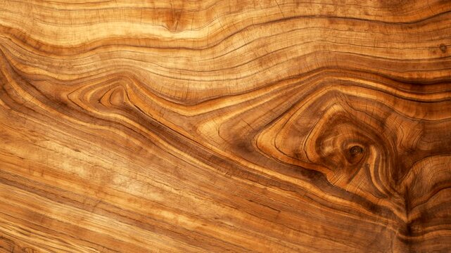 A wood surface with a striking and artistic grain pattern. The base color is a warm golden brown, punctuated by darker streaks and swirls of grain, creating a rich visual contrast.