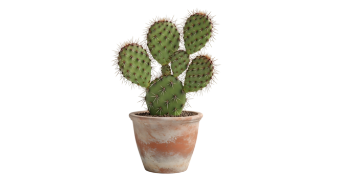 Potted Prickly Pear Cactus on White Background