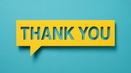 Yellow speech bubble cutout with thank you message on blue background