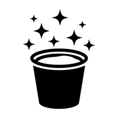 Cleaning Pail Illustration with Sparkles Black and White Vector