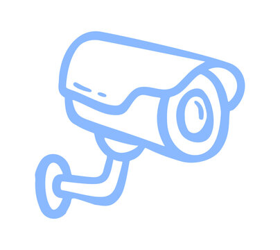 video security camera doodle. Vector doodle illustration icon isolated on white bg