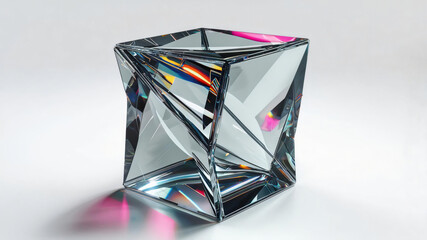 Abstract Crystal Prism Cube with Light Refraction – Futuristic Glass Geometry Render