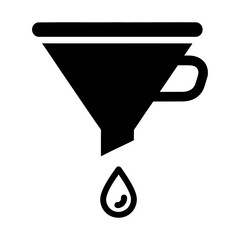 Black Funnel Icon with Droplet on White Background