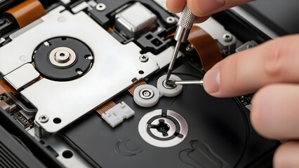 Repairing a cd drive with precision tools and skill