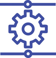 Settings icon, vector blue line art.