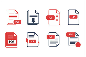 Set of pdf document icons with download and abc labels