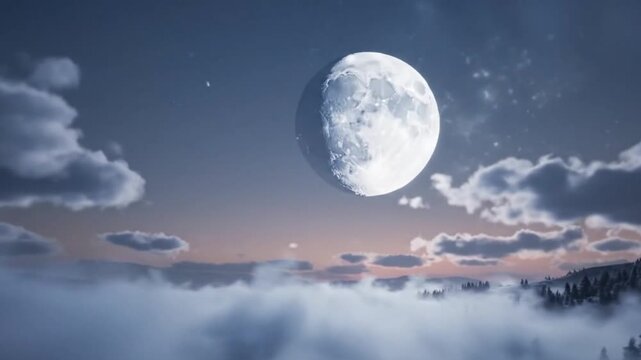 Foggy Valley at Dawn Beneath the Setting Cold Moon
