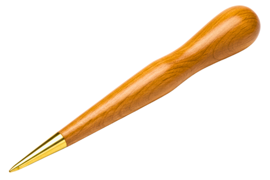 Wooden handle scratch awl tool with brass ferrule and sharp tip isolated on a transparent background - Powered by Adobe