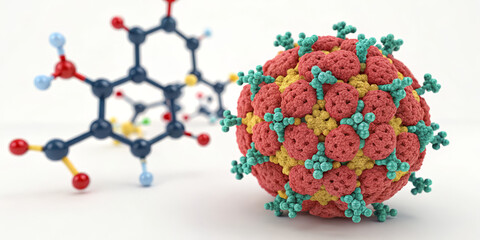 Molecular model lipid protein sphere biology science chemistry nanotechnology 3D render closeup form vivid study scene with detailed molecular model, lipid protein sphere, biology science