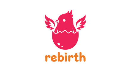 Modern pink winged chick hatching from egg logo concept symbolizing rebirth and growth