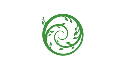 Vibrant Green Leafy Spiral Circle Design Symbolizing Growth and Nature's Harmony on White Background