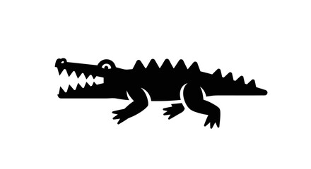 Captivating black alligator crocodile silhouette icon with powerful open jaws and sharp teeth