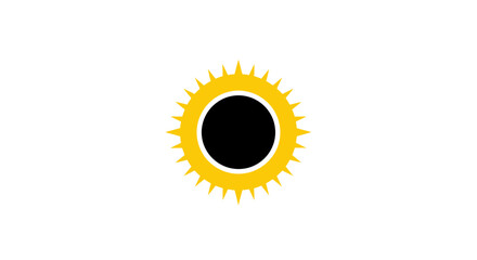 Bright Yellow Sun with Black Center Abstract Icon Symbol on White Background Graphic