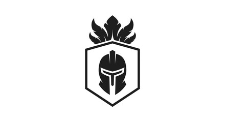 Iconic Spartan Helmet Logo within a Shield with Stylized Feather Crest Protection and Strength
