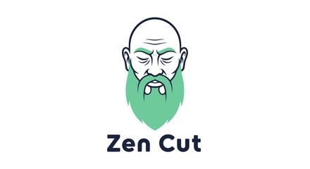 Contemplative Bald Man with Green Beard Serene Facial Expression Graphic Icon