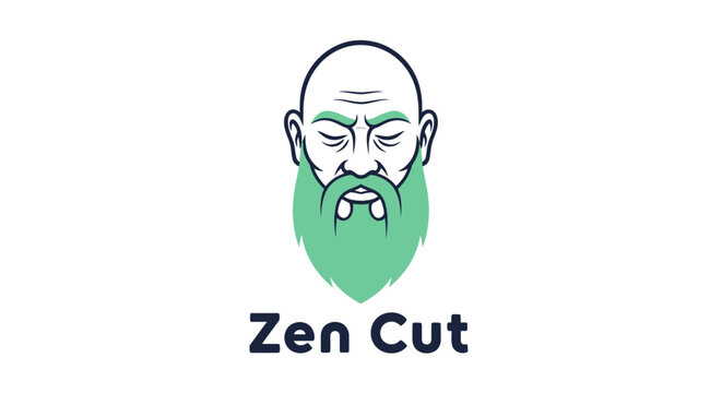 Contemplative Bald Man with Green Beard Serene Facial Expression Graphic Icon