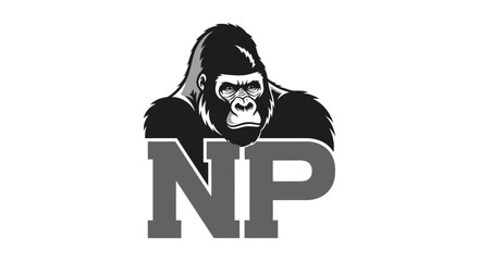 Mighty Gorilla Head Mascot Logo Design with Bold NP Initials Vector Illustration Graphic Emblem