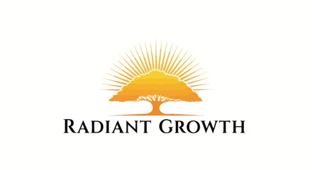 Obraz premium Vibrant sunburst tree logo symbolizing growth prosperity and radiant nature energy design
