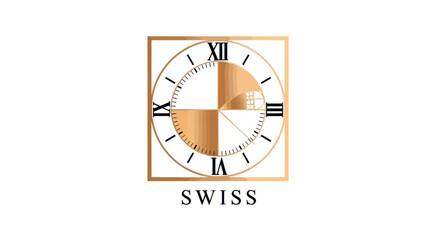 Luxury Golden Clock Face Design with Fibonacci Spiral and Roman Numerals for Timeless Elegance