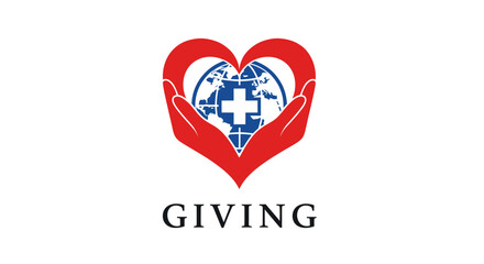 Compassionate Hands Forming Heart Around Globe with Medical Cross Representing Global Charity
