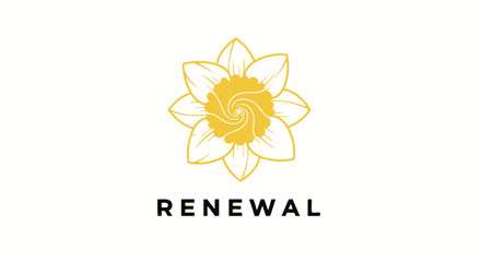 Elegant Yellow Flower and Renewal Text Logo Design for Spring Growth and New Beginnings