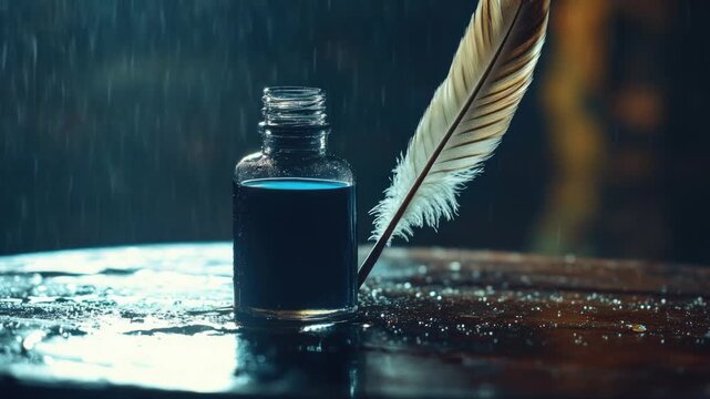 Video A vintage-style writing instrument paired with ink, perfect for adding a touch of nostalgia to your design